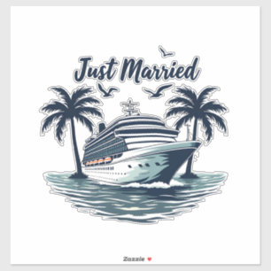 Just Married Cruising Summer Wedding Husband Wife Sticker