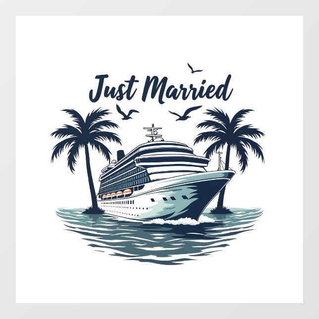 Just Married Cruising Summer Wedding Husband Wife Window Cling (Sheet)