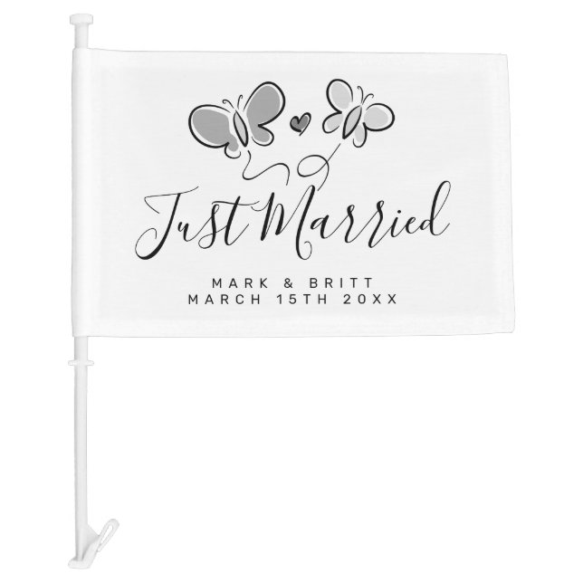 Just Married custom newlyweds car flag for wedding (Front)