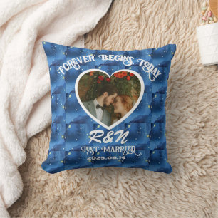Just Married Custom Photo & Name Fleece Blanket Throw Pillow