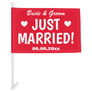 Just Married custom red wedding car window flag