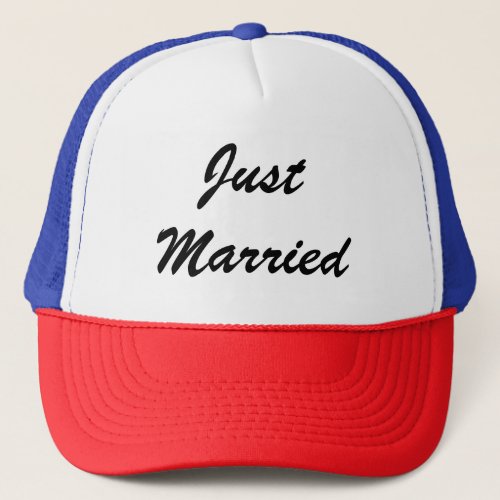 Just Married Custom Script Text Wedding Newlyweds Trucker Hat