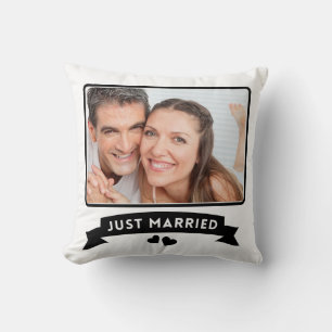 Just Married Custom Wedding Photo Throw Pillow