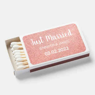 Just Married Custom Wedding Pink Rose Gold Matchboxes