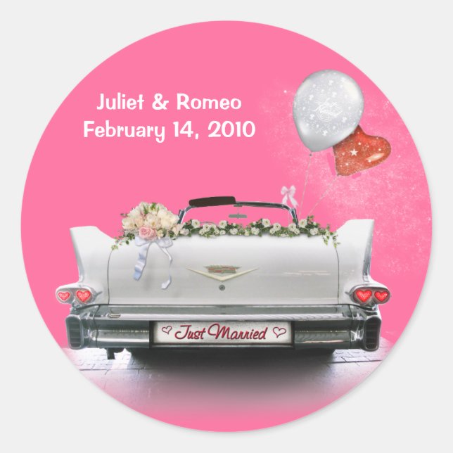 Just Married (customizable) Classic Round Sticker (Front)