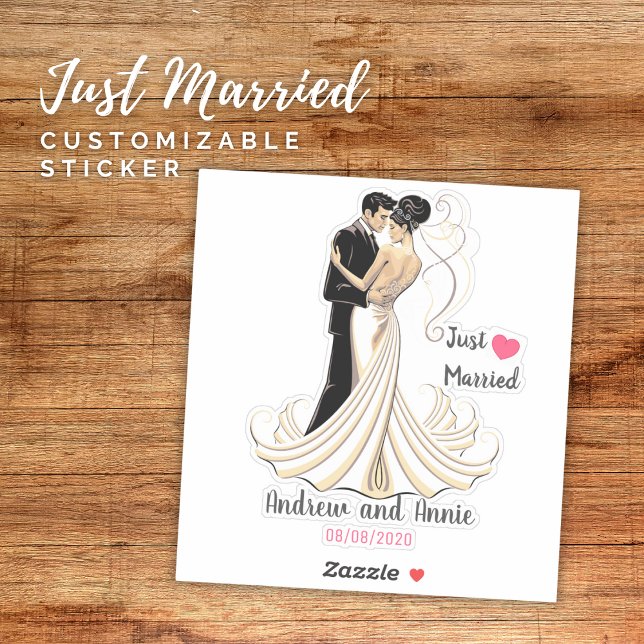 Just Married Customizable Couple Sticker (Just Married Customizable Couple Sticker)