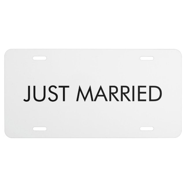 Just Married, customize text black white License Plate (Front)