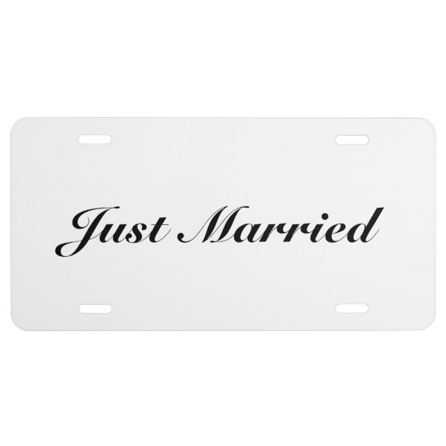 Just Married, customize text classic elegant black License Plate (Front)