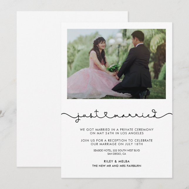 Just married Cute connecting heart font card (Front/Back)