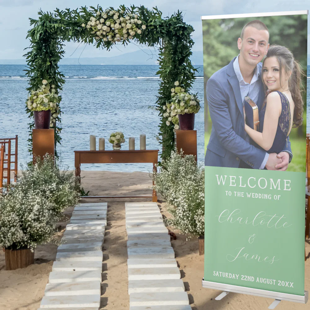 Just Married Cute Newly Weds Photo & Name Wedding Retractable Banner