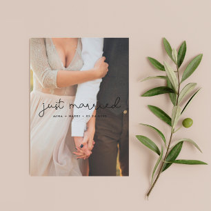 Just married Cute script wedding photo card