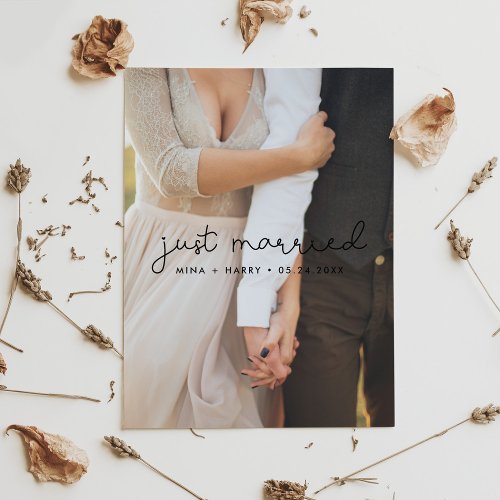 Just married Cute script wedding photo Postcard