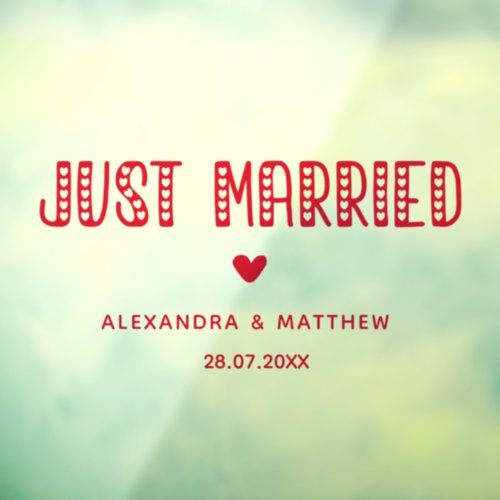 Just Married Cute Typography Car Window Cling