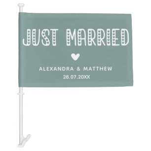 Just Married! Cute Typography Emerald Green Car Flag