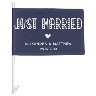 Just Married! Cute Typography Navy Blue