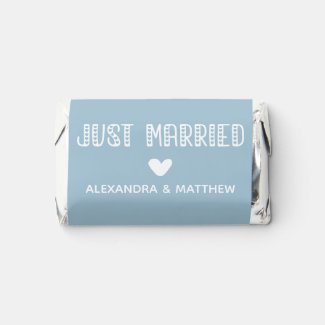 Just Married! Cute Typography Soft Blue  Hershey's Miniatures