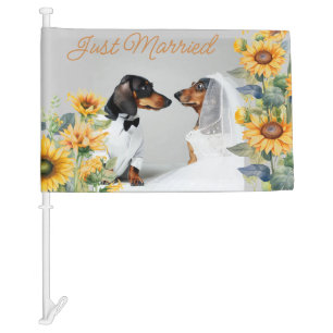 Just Married Dachshund Car Flag