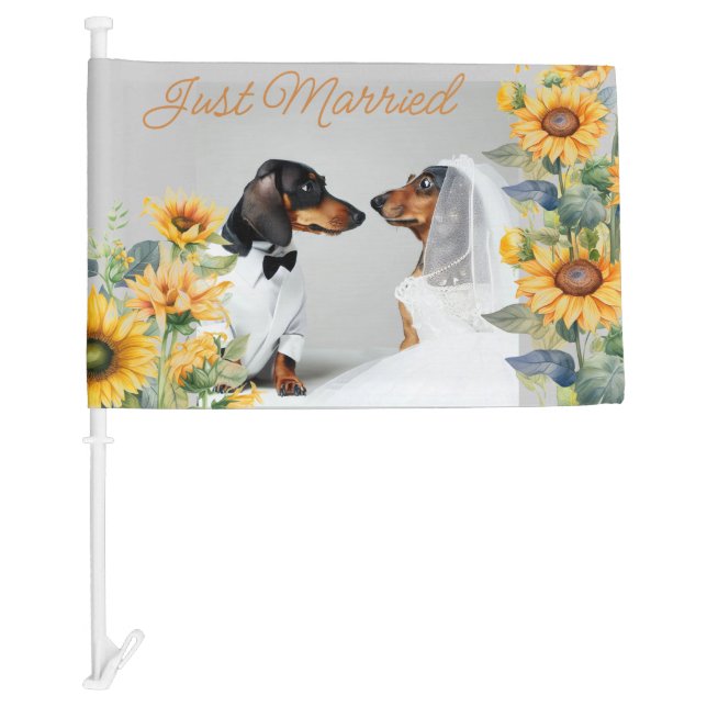 Just Married Dachshund  Car Flag (Front)
