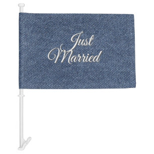 Just Married Denim Car Flag
