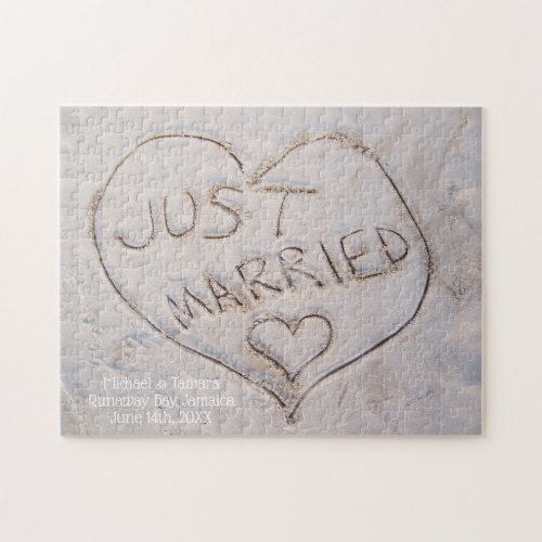 Just Married Destination Sand Writing Custom Jigsaw Puzzle