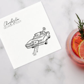 Just married Doodle Car Wedding cocktail napkin