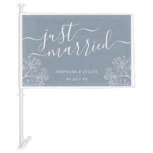 Just Married Dusty Blue Car Flag