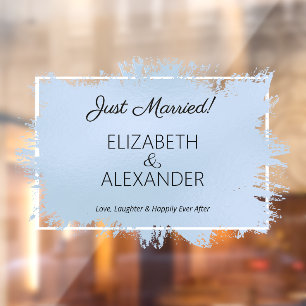 Just Married! Dusty Blue Faux Foil Window Cling