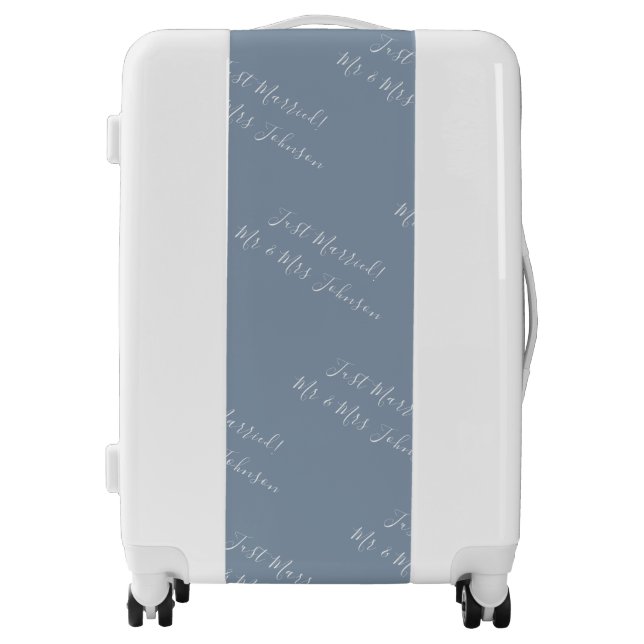 Just Married Dusty Blue Newlywed Honeymoon Luggage (Front)
