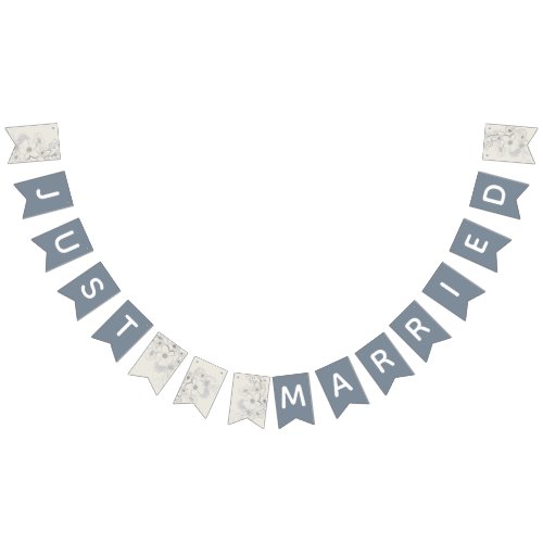 Just Married Dusty Blue Wedding Bunting Flags