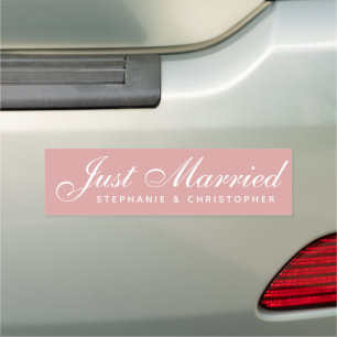 Just Married Dusty Rose Pink Wedding Script Car Magnet