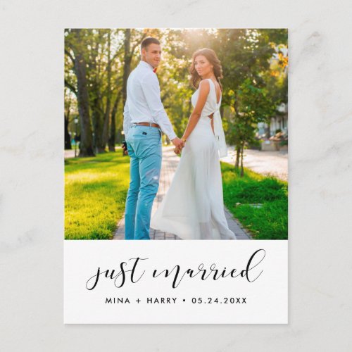 Just married Elegant announcement photo Postcard