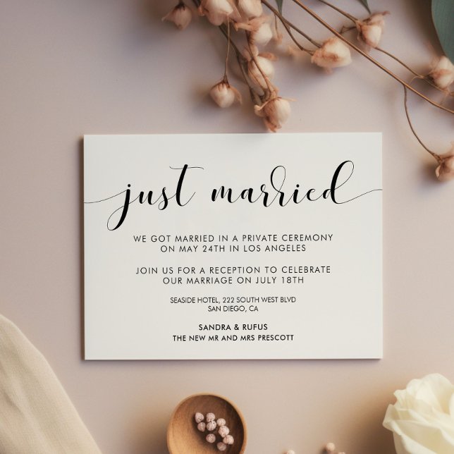 Just married Elegant black and white announcement (Creator Uploaded)