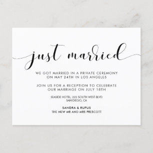 Just married Elegant black and white announcement Postcard