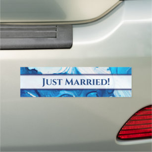 Just Married Elegant Blue Watercolor Car Magnet
