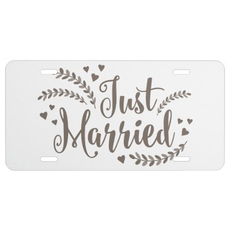 Just Married Elegant Bronze Laurel Floral Wedding License Plate