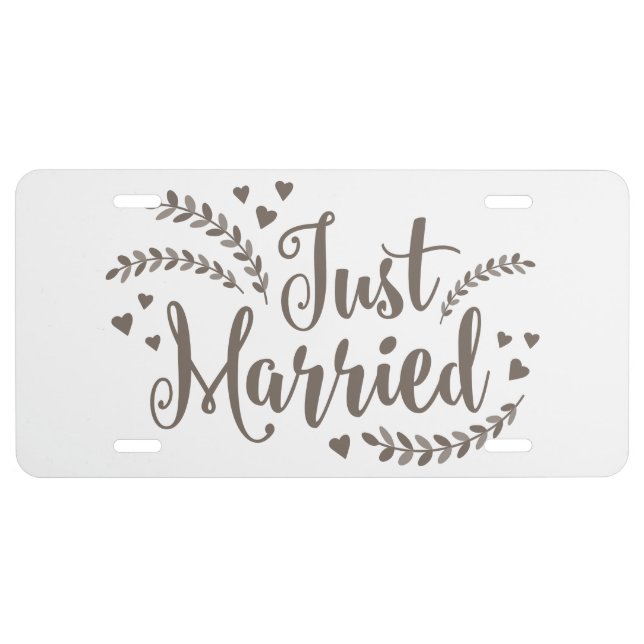 Just married elegant bronze laurel floral Wedding License Plate (Front)