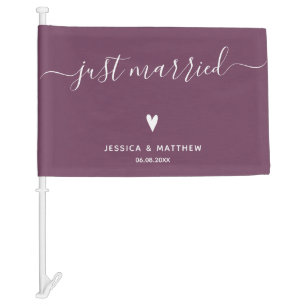 Just married! Elegant Burgundy Wedding Car Flag