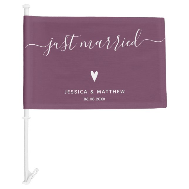 Just married! Elegant Burgundy Wedding  Car Flag (Front)
