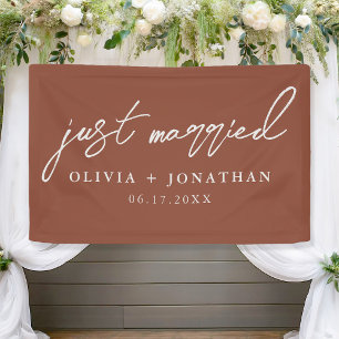 Just Married Elegant Calligraphy Script Wedding Banner