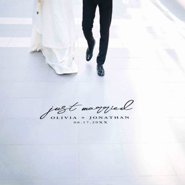 Just Married Elegant Calligraphy Script Wedding Floor Decals (Wedding)