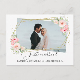 Just Married Elegant Floral Eloped Announcement Postcard