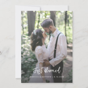 Just Married Elegant Floral Script Wedding Photo Announcement