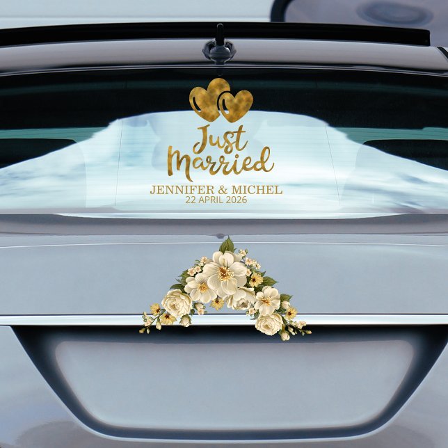 Just Married elegant gold script wedding car Window Cling (Creator Uploaded)