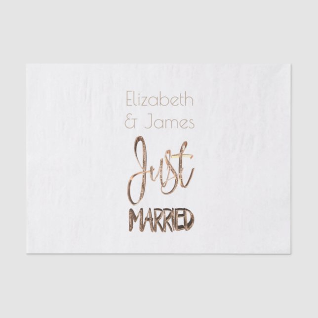 Just Married Elegant Gold Typography Wedding Gift Tissue Paper (Front)