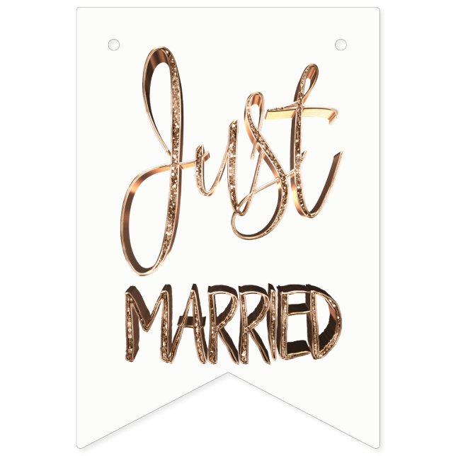 Just Married Elegant Gold Typography Wedding Party Bunting Flags (First Flag)