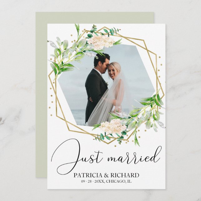 Just Married Elegant Greenery Eloped Announcement (Front/Back)