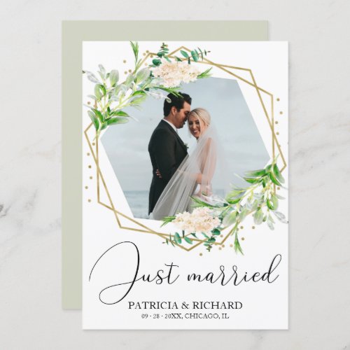 Just Married Elegant Greenery Eloped Announcement