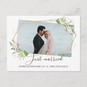 Just Married Elegant Greenery Eloped Announcement Postcard