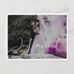 Just married Elegant & modern wedding photo Postcard<br><div class="desc">A modern typography for your wedding stationery: choose this simple and elegant wedding suite. Fully customizable: you can change the background as well as the text color as you like.</div>