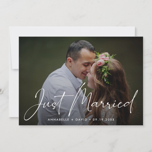 Just Married Elegant Photo Wedding Announcement (Front)